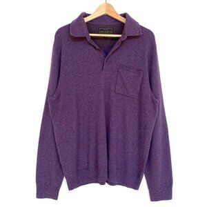 Jos. A. Bank Reserve Mens Purple Wool Blend Sweater Polo Size L Long Sleeve Soft